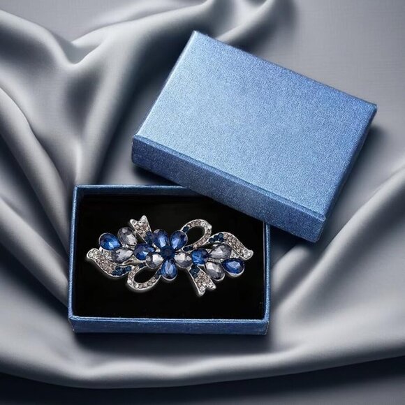 Navy Blue Flower Hair Clips Rhinestone Hairpins Elegant Gift for Women - Picture 7 of 8